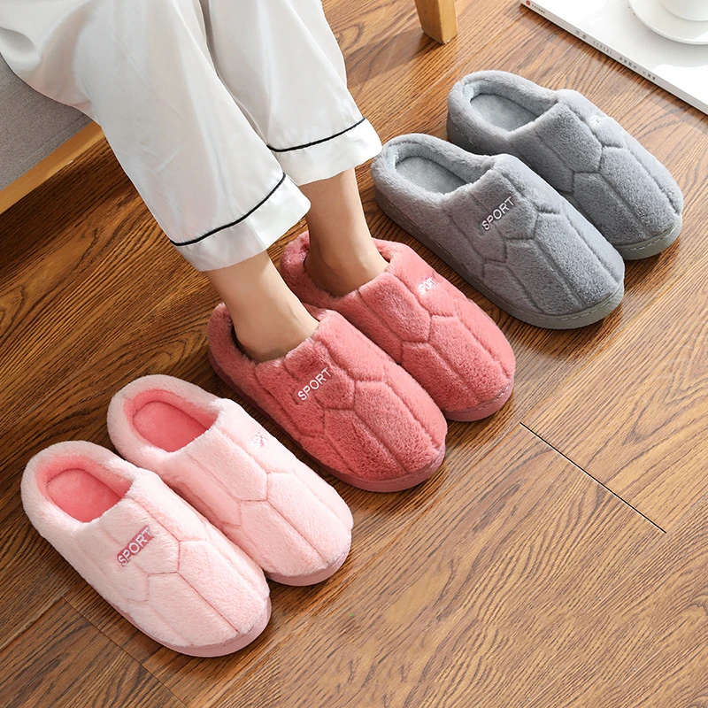 New Winter Home Slippers Women Shoes Cotton Slippers Men Warm Plush Slides Indoor Bedroom Non-Slip Floor Slippers