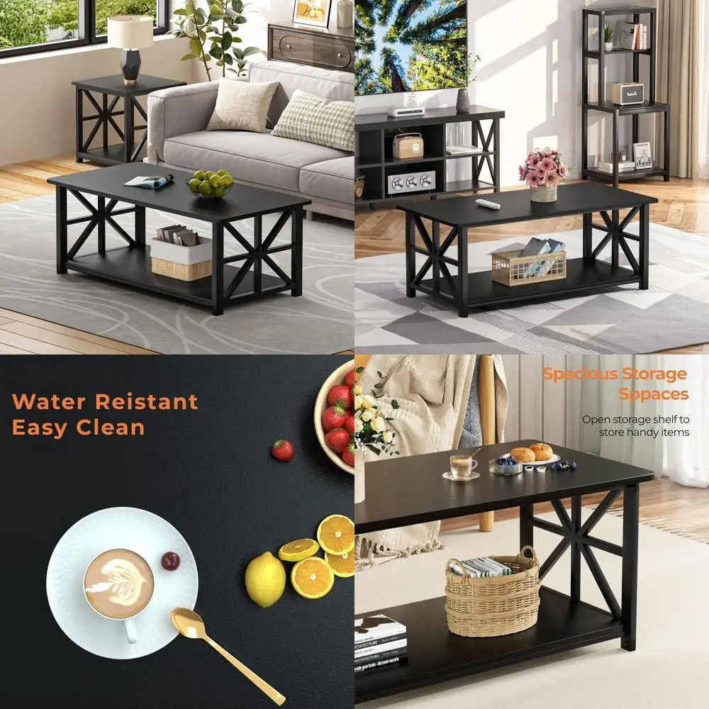 

Round Coffee Table with 2-Tier Storage Shelf for Living Room, 39 Inch Black