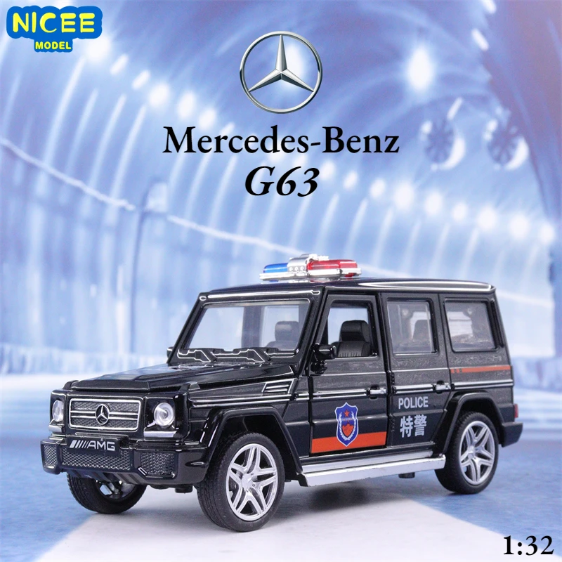 

1:32 Mercedes-Benz G63 Alloy Car Police Model Diecast Metal Toy Off-road Vehicles Model Sound Light Collection Kids Gift A74