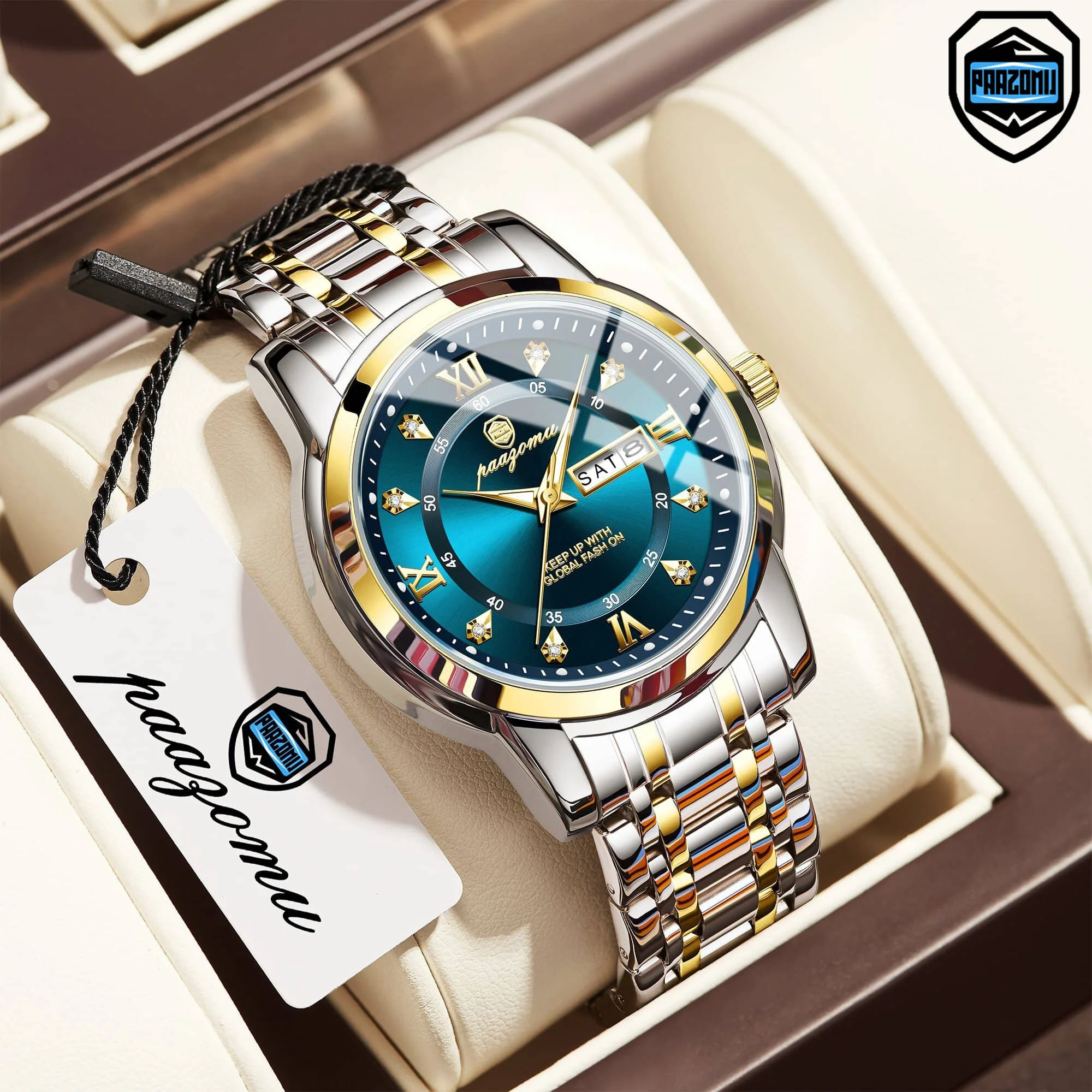 PAAZOMU Watch Men Women Diamond Business Dress Analog Quartz Stainless Steel Waterproof Luminous Date Luxury Casual Wrist Watch