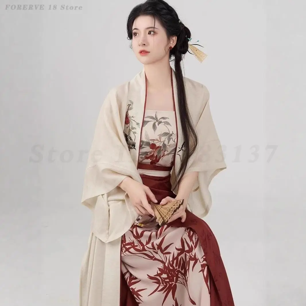 

Летний современный комплект ханьфу, новый китайский стиль, улучшенный кардиган династии Сун, камзол, юбка, наряды, традиционные древние костюмы Тан