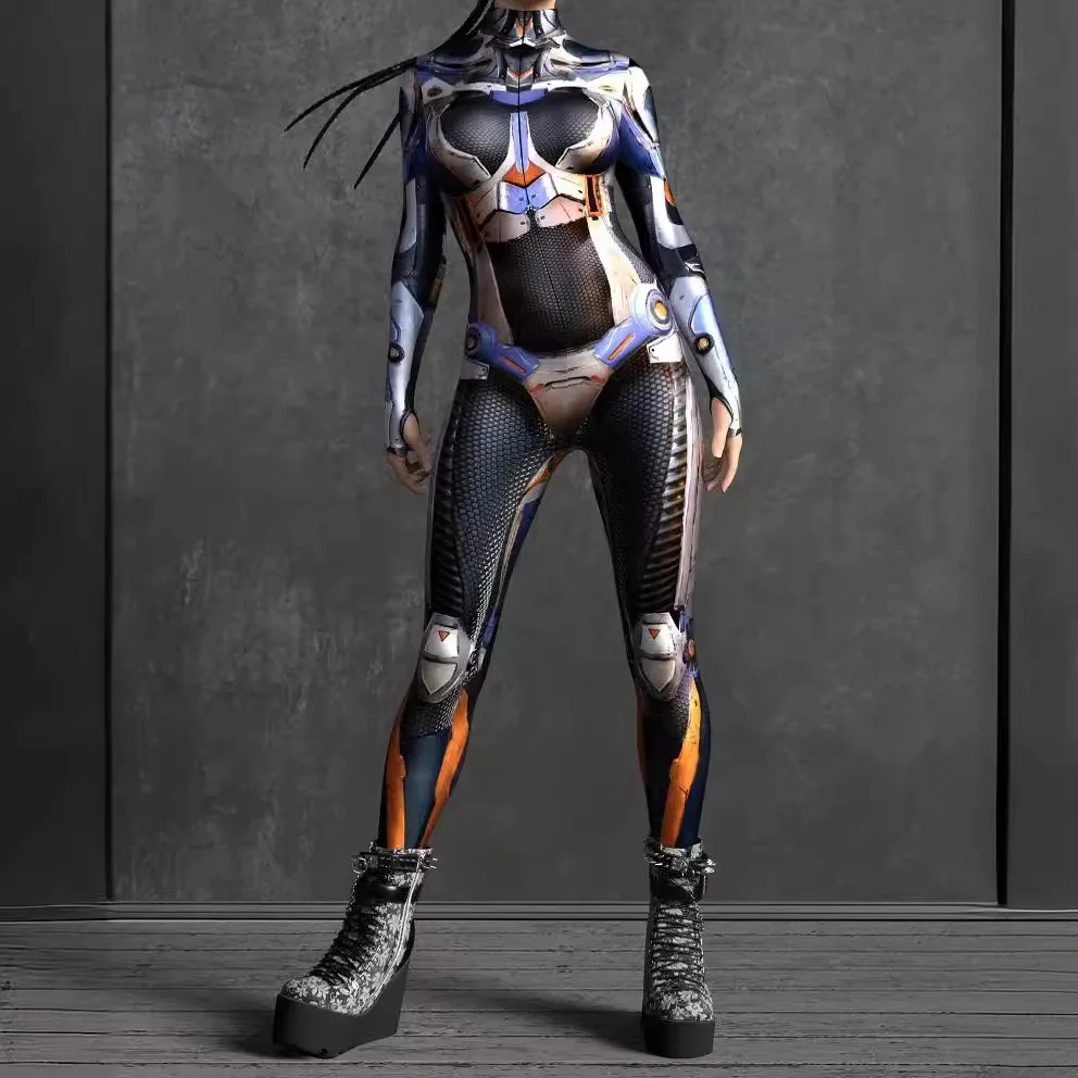 Women Cyber Armor 3D Printing Bodysuit Halloween Carnival Punk Cosplay Zentai Suit Festival Jumpsuit Party Morphsuit Rave Outfit view 3
