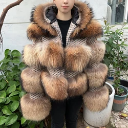 QUEENTINA Real Raccoon Fur Coat Hood Winter New Outwears Women's Fashion Jacket High Quality Clothing Natural Raccoon 2024