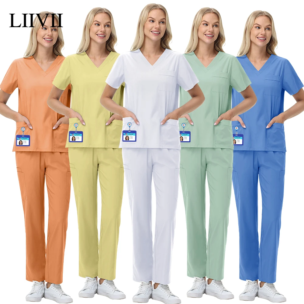 새로운 메디코 치과 의사 작업복 외과 유니폼 여성 남성 스크럽 탑 바지 의료 임상 의류 의사 간호사 간호 의류