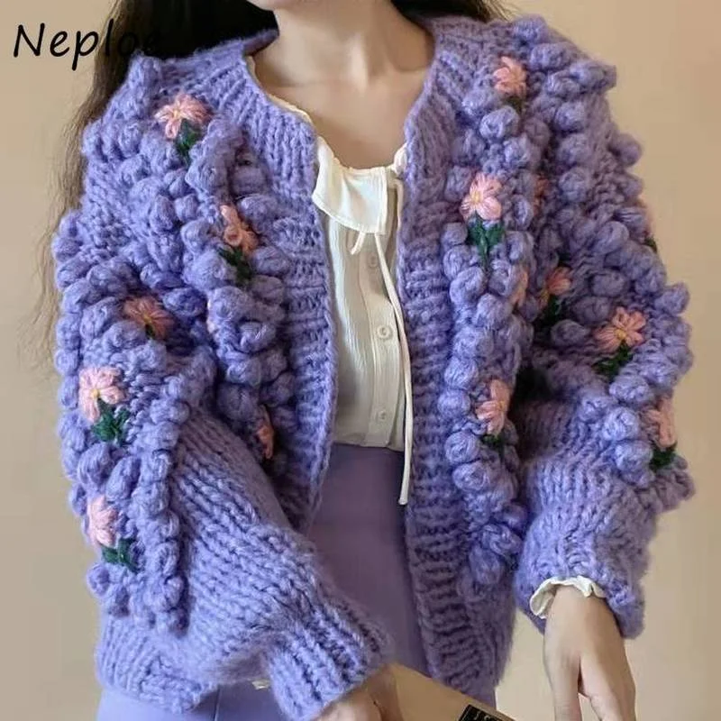 Neploe French Vintage Handmade Chain Sweater Coats Women Old-Fashioned Age-Reducing Knitted Cardigan 2024 Autumn Winter Clothing