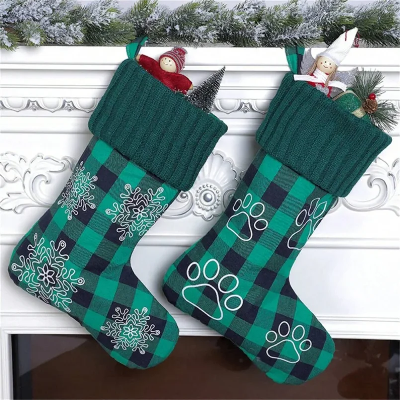 

Long Christmas Stocking Decorations, Paw Print & Snowflake Design Indoor Home Holiday Decoration, Festive Xmas Accessories