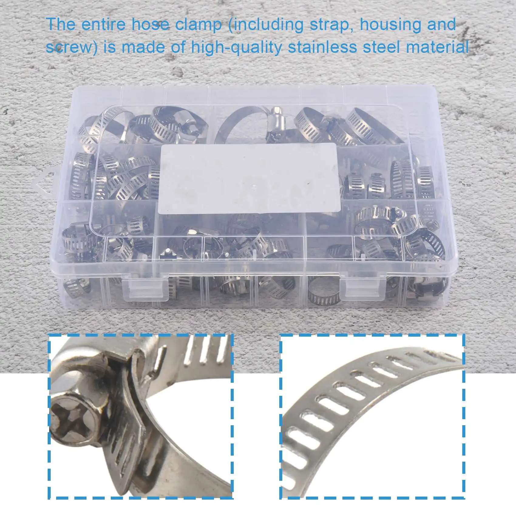 THIVN-60-Piece Hose Clamp Set, 8-38 Mm Pipe Clamps Made Of 201 Stainless Steel, 7 Sizes Hose Clamps, Hose Ties, For Pipes