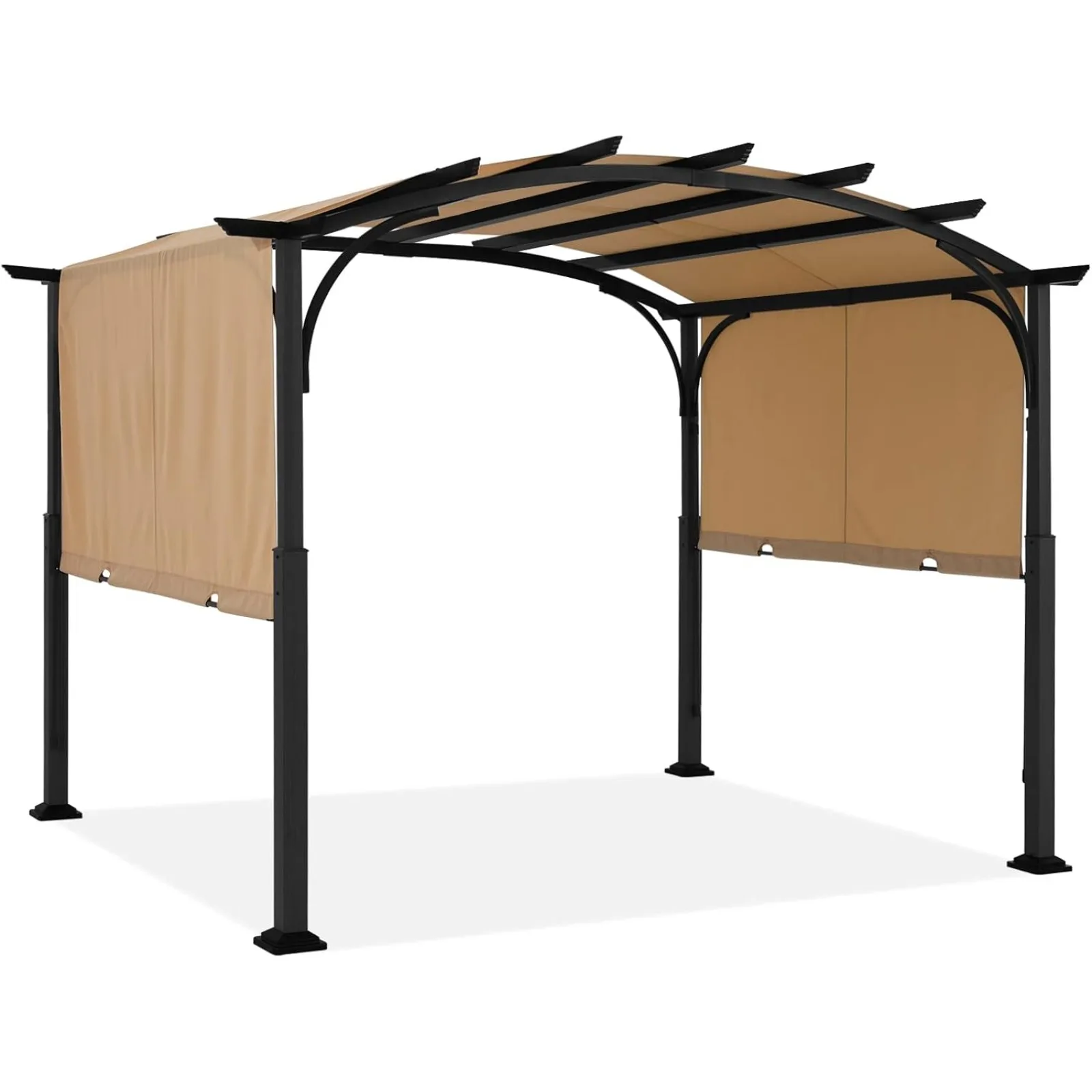 

US Outdoor Pergola 10'x10', Arched Patio Pergola with Retractable Sun Shade, Beige