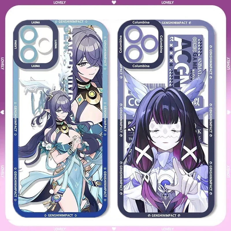 Genshin Impact Flins Columbina Varka Sandrone Phone Case For IPhone 16e 16 15 14 13 12 11 17 Pro Max XR XS Max Plus Mini Clear - náhled 3