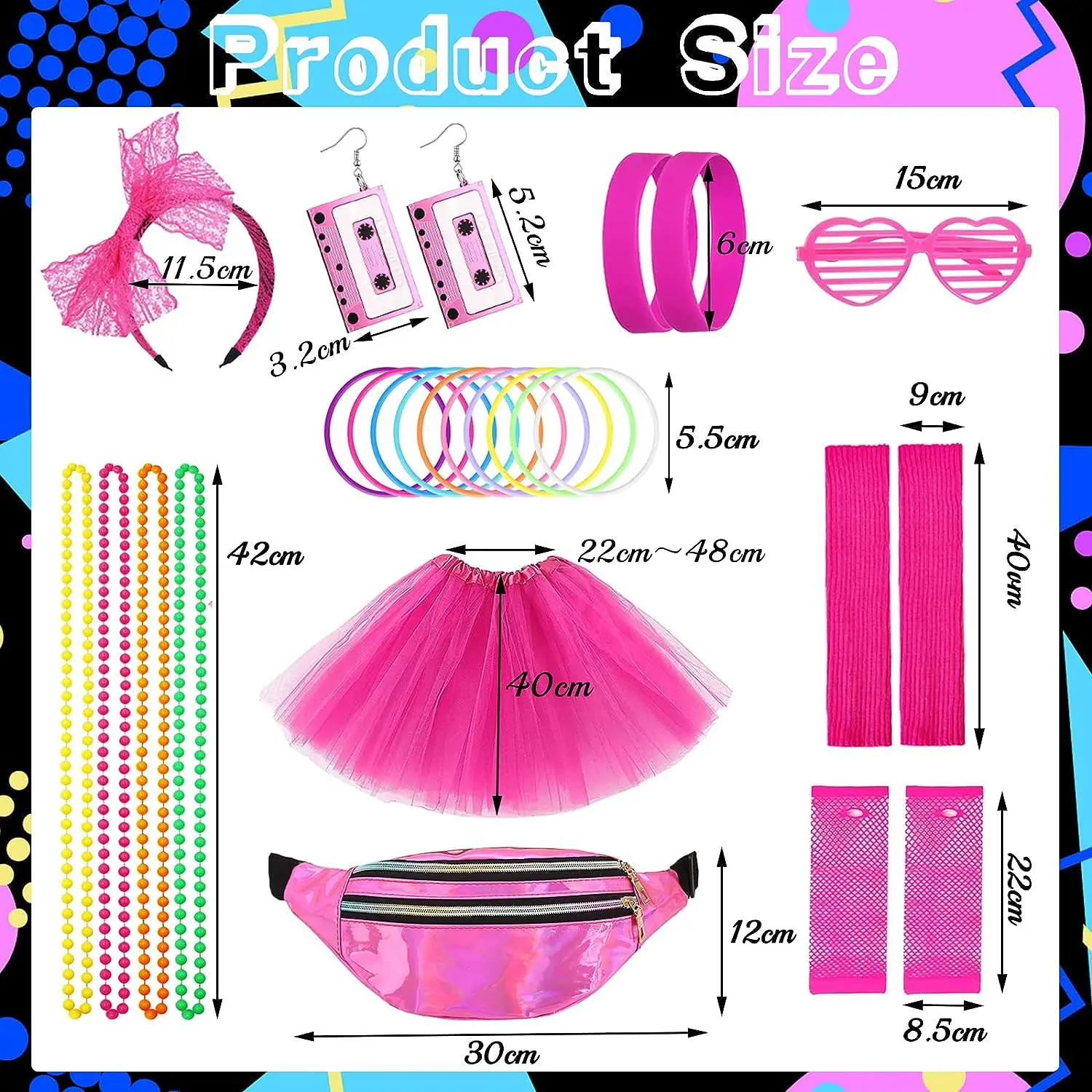 80년대 파티 의상 액세서리 레그 워머 귀걸이 Fishnet 장갑 목걸이 안경 팔찌 머리띠, 80년대 파티를 위한 복고풍 복장