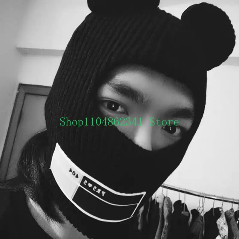 

652F Bear Ear Hat Scarf Bear Ear Balaclava Halloween Balaclava Masquerade Funny Hooded Beanie Mask Halloween Party Hat