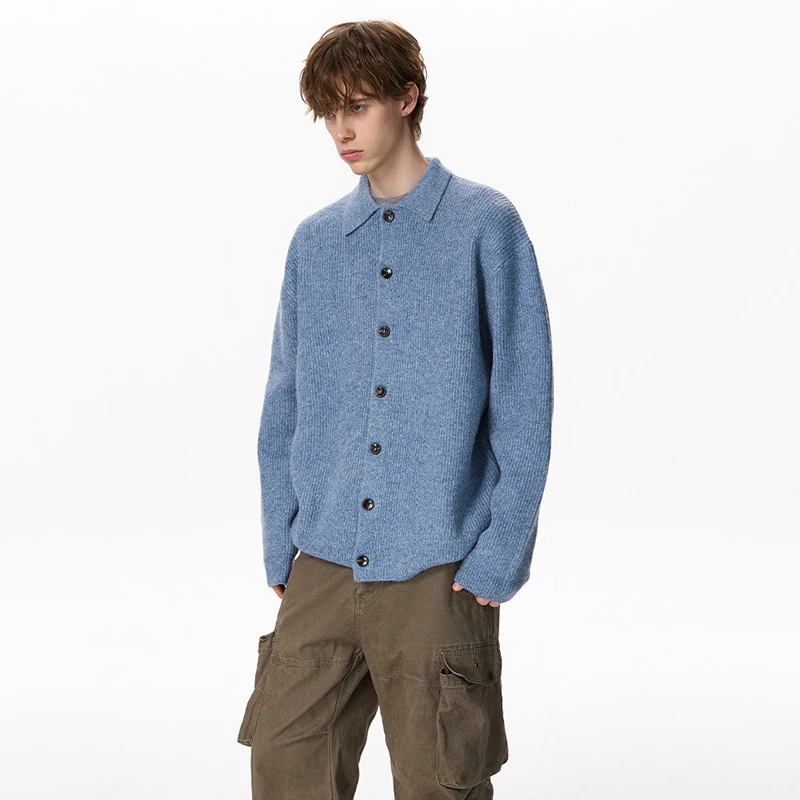 LUZHEN 2026 New Trendy Solid Color High Quality Lapel Long Sleeve Knitted Cardigan Men's Handsome Simple Style Sweater JY9348