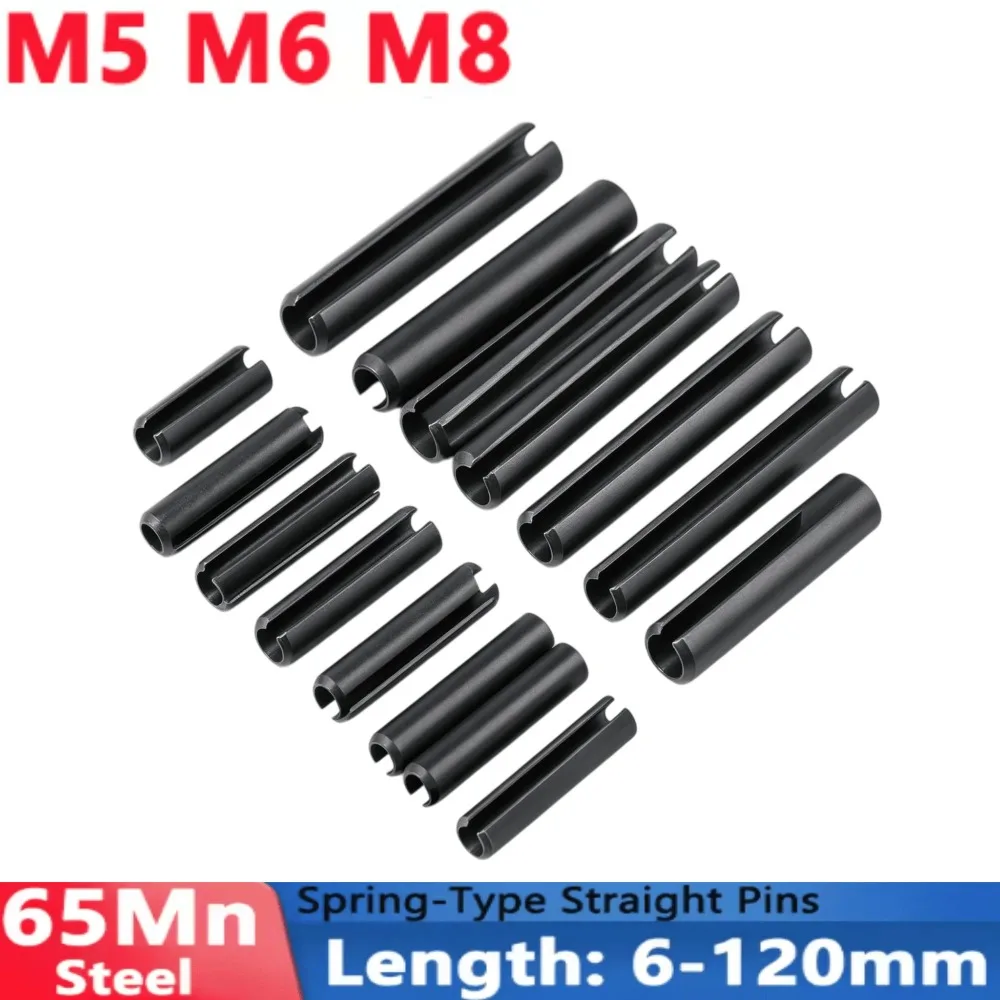 5-100Pcs M5 M6 M8 Black Spring Straight Pins, Steel Elastic Cylindrical Cotter Dowel, 6-120mm Mechanical Positioning Fastener