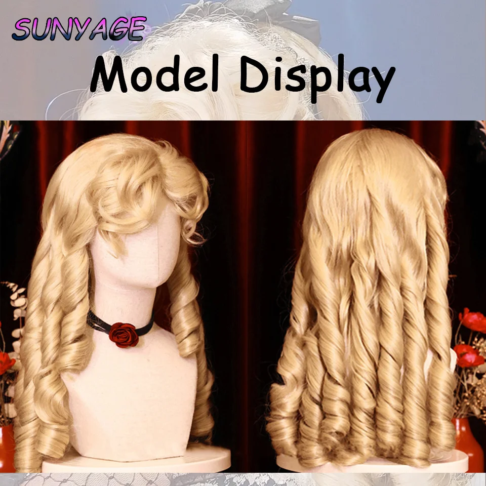 SUNYAGE Synthetic Lolita Long Curly Wigs For Women Blonde Wig Halloween Cosplay Wig Female Heat-Resisting Fiber Retro Princess