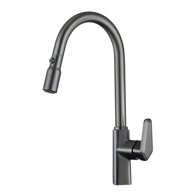 

Full copper gun gray, kitchen faucet, pull-out type, washing basin, rotating