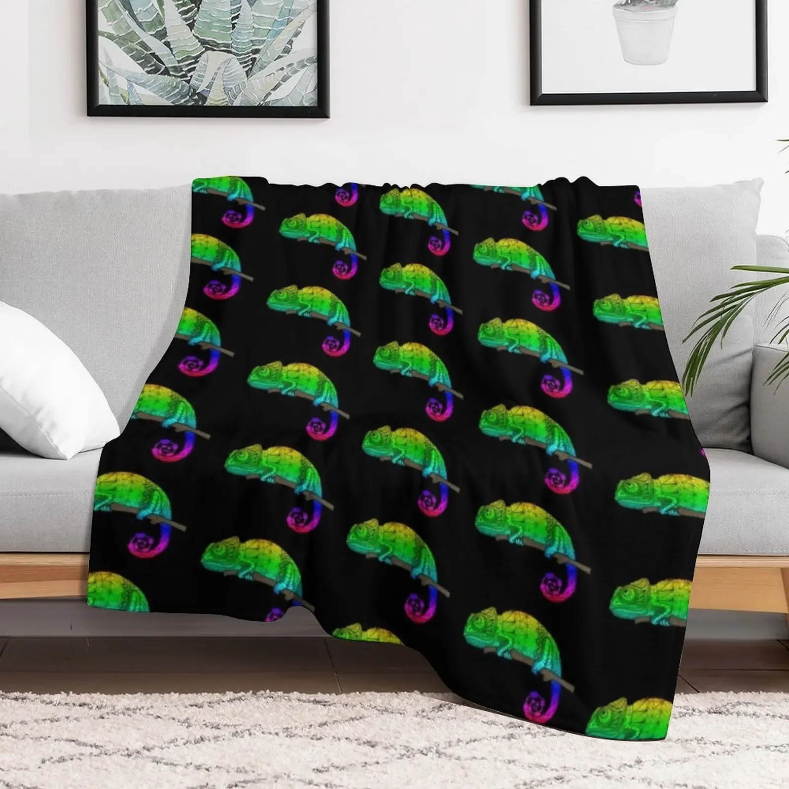 Rainbow Chameleon Throw Blanket Cozy Warm Blanket for Bed Room Decor