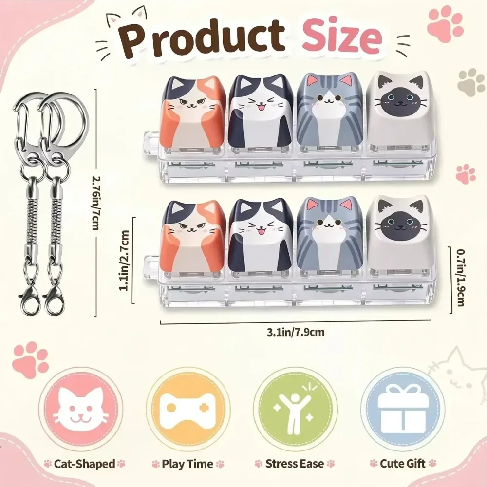 Cat Expression 4-Key Keyboard Fidget Kawaii @Cat Relax Button Keycap Portable Fidget Keychain Bag Charm Squeeze Toy Birthday Gif
