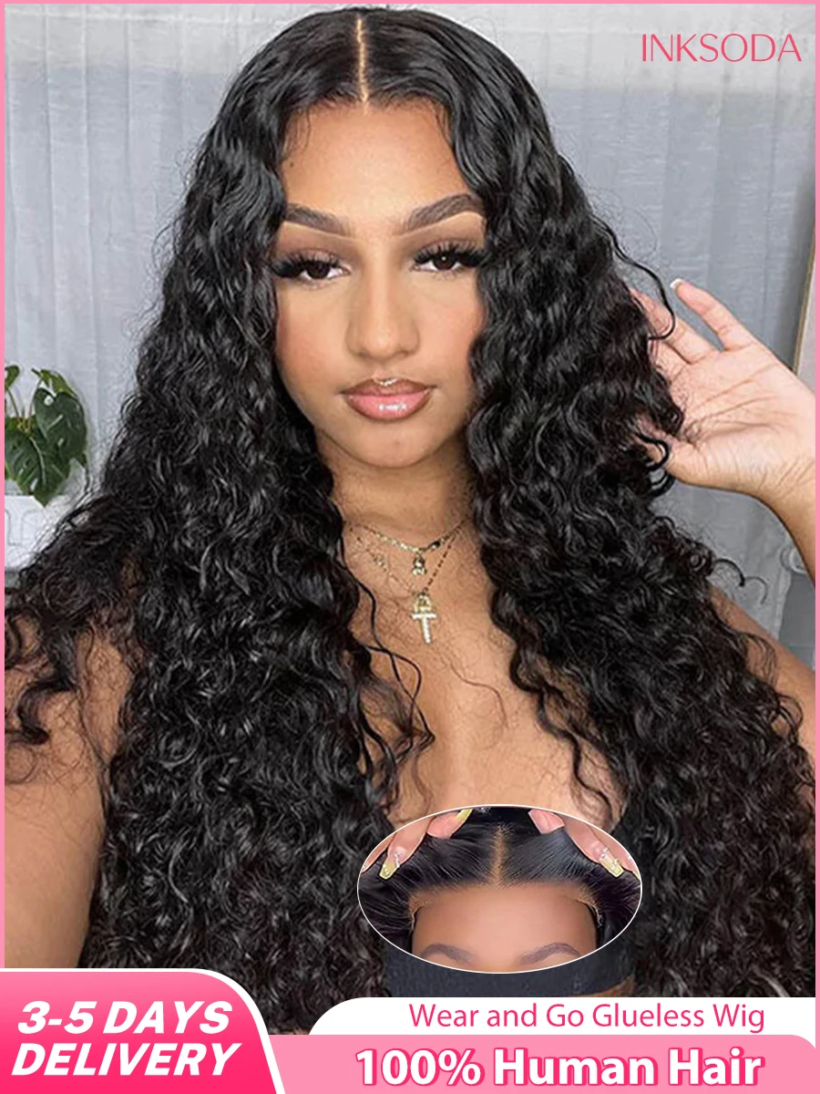 

Curly Wear And Go Pre Cut Lace Closure Wigs Glueless Wigs Human Hair Ready to Wear Deep Wave Lace Front Wigs Pre Plucked 5x5 4x4
