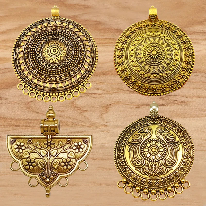 

3 Pieces Antique Gold/Sliver Color Large Tribal Multi Strand Flower Connector Charms Pendants for Necklace Jewellery Making