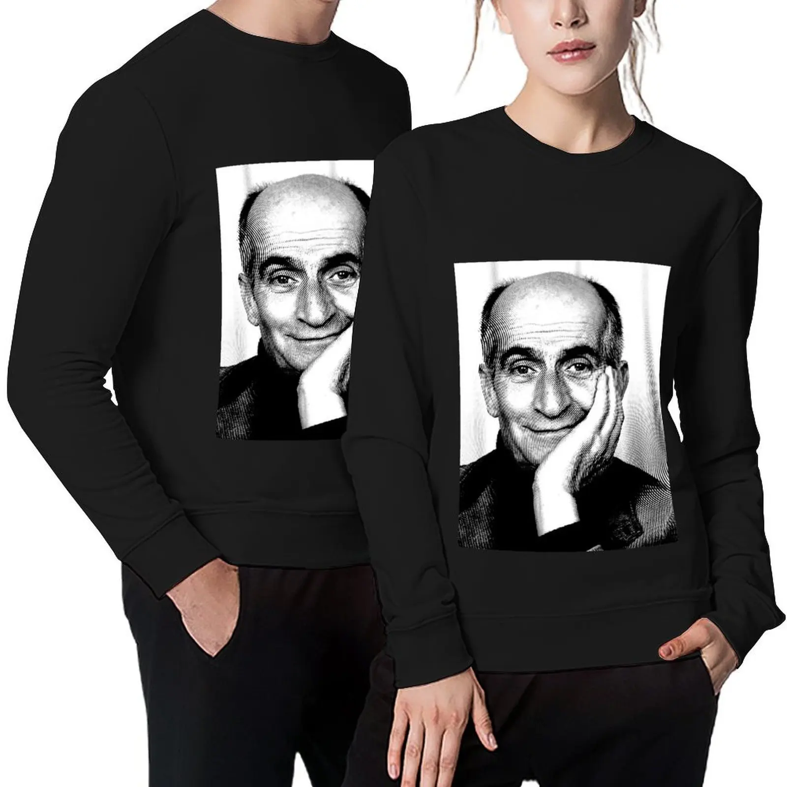 

Black & White Portrait (Linocut) Of Louis de Funès Pullover japanese style tracksuit men's clothing men's sweatshirts
