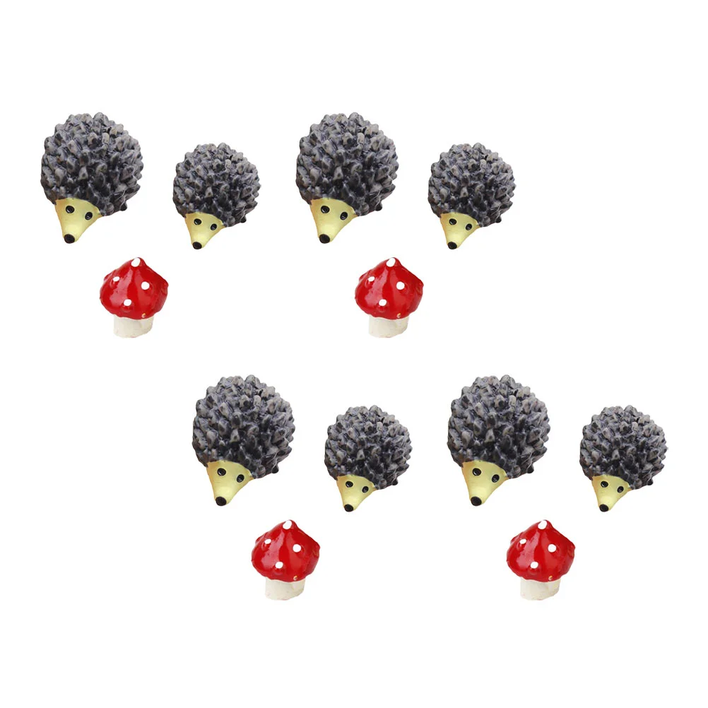 12 Pcs House Plants Hedgehog Mushroom Ornament Decor Micro Landscape Decoration Landscaping