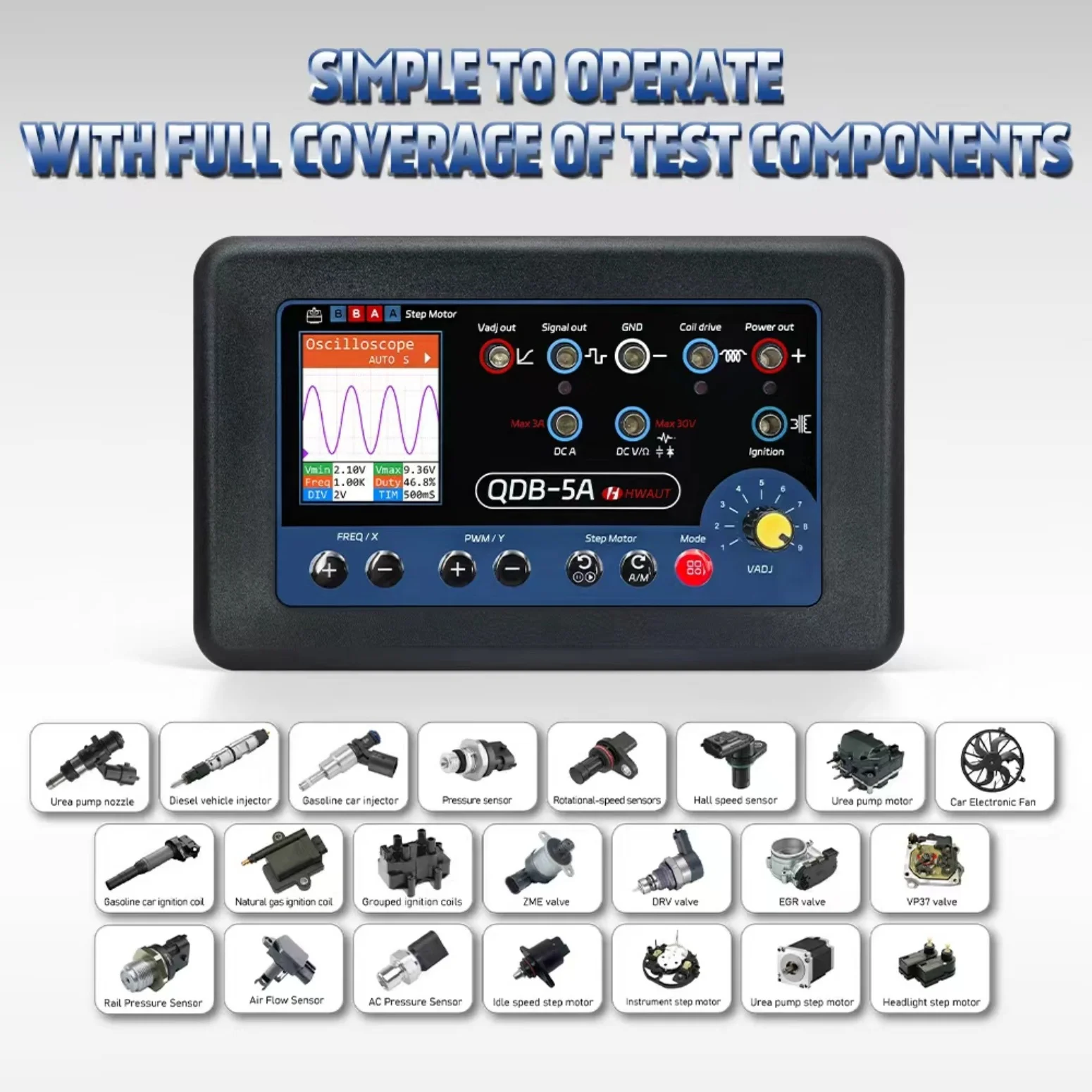 QDB-5A Car Sensor Tester Oscilloscope PWM Signal Generator Ignition Coil Injector Stepper Motor Driver Diagnostic Repair Tool