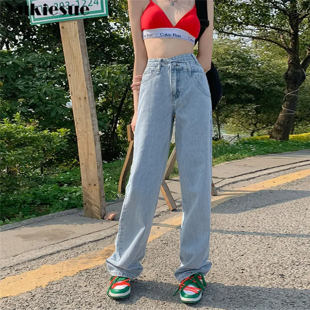 

High street style All-Match Wide-Leg Pants Jeans Spring Autumn Korean Ins High Waist Loose Jeans Women's Straight Thin Drape