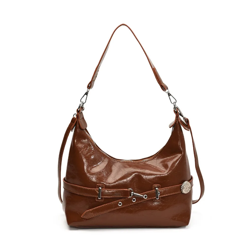 

High Quality French Buckle Shoulder Bag Solid Color Leisure Leather Underarm Bag Commuting Y2k Women's Armpit Bag Girls