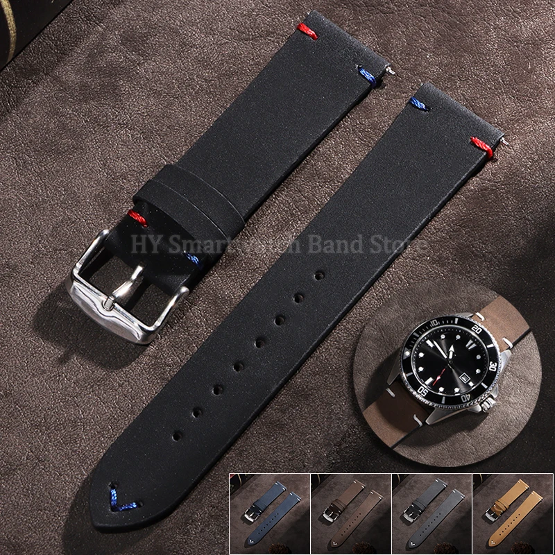 18mm 20mm 22mm Leather Watch Strap for Seiko for Huawei Watch GT2/3/4/5 Handmade Stitching Cowhide Strap Quick Release Bracelet