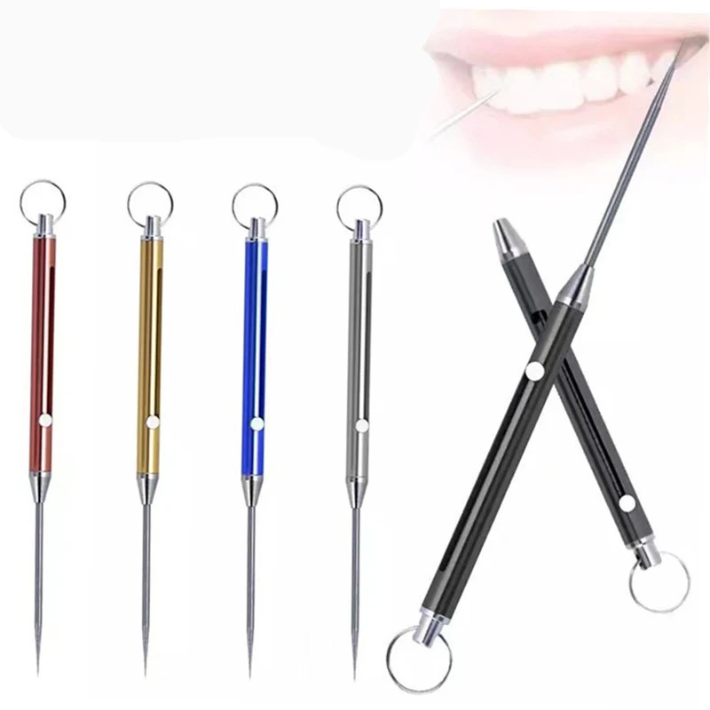 Portable Outdoor Tool Retractable Toothpick High Strength Titanium Alloy Spring Push-pull Fruit Pick Gift Keychain Tooth Pick