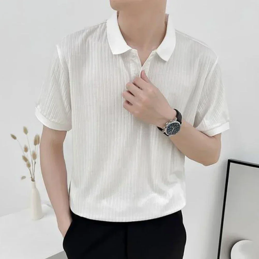 

Daily Casual Wear Striped Texture Top Daily Wear T-shirt Short Sleeve Grey Summer Wear Fashion Casual Style Men's Apparel