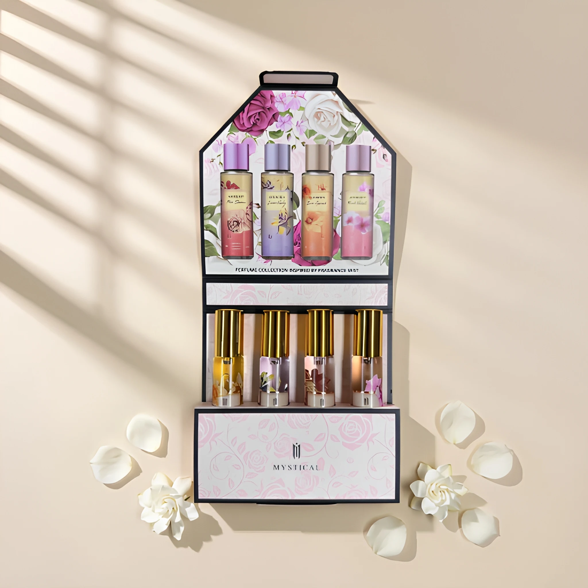 MYSTICAL 4pcs Satin Bloom Perfume Variety Gift Set, Long Lasting EDP Fragrance Selection for Garden Brunch, Weddings & Parties, Sweet Cherry, Damascus Rose & Gardenia, 0.68oz X 4 Portable Sprays, Luxury Beauty Fragrance Wardrobe for Her, Wife