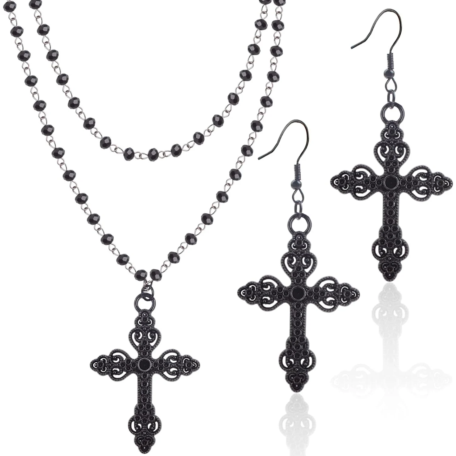 

Набор из 4 предметов: готические многослойные ожерелья с крестами, серьги, черные ожерелья-чокеры из сплава с акриловыми бусинами, готический комплект украшений