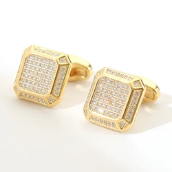 Square Cufflinks Copper Full Zircon Men Formal French Shirt Personalized Light Luxury Business Office Council Banquet Decoration