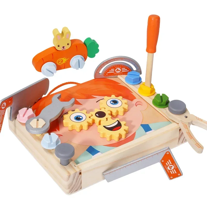 Brinquedo De Madeira De Desmontagem Infantil, Rosto Sorridente, Combinação De Porca, Ferramenta De Desmontagem, Combinação De Mesa, Bloco De Construção