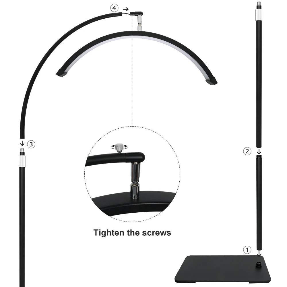 23" 36 W dimmbare Wimpernlampe, drehbares Halbmondlicht, Lash Tech, verstellbares LED-Wimpernlicht, Kosmetikerinnenlicht mit Telefonhalter – Detail 9