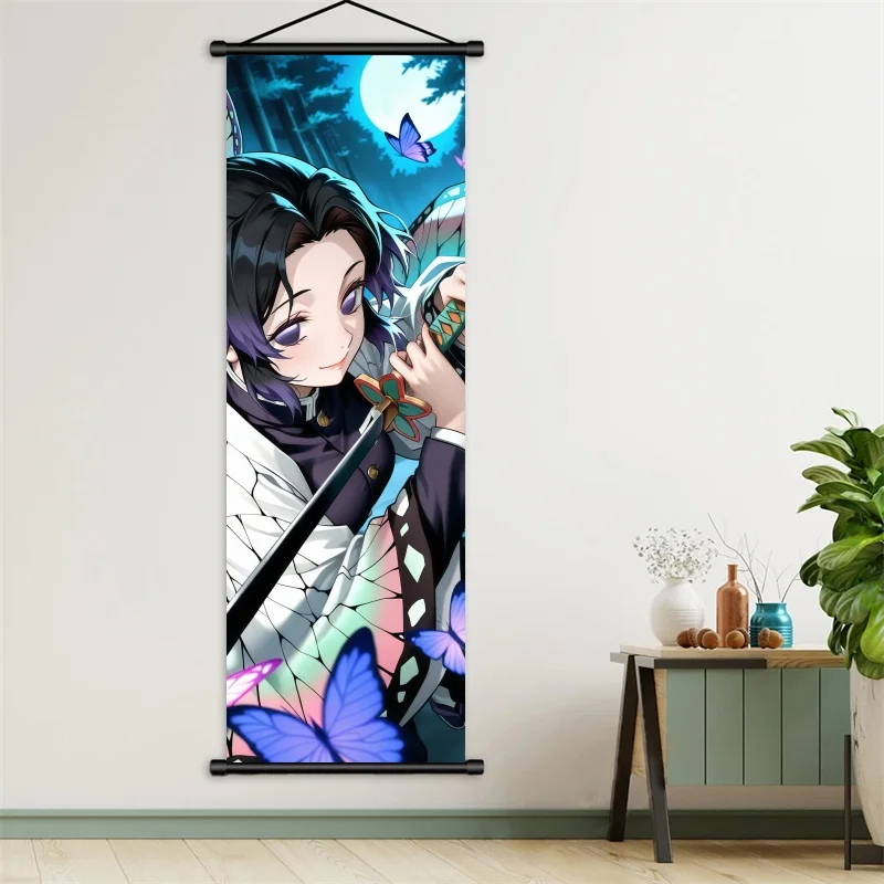 Shinobu Kocho Demon Slayer Art Fabric Hanging Scroll, Anime Wall Art Gift for Fans Bedroom Home Decor view 4