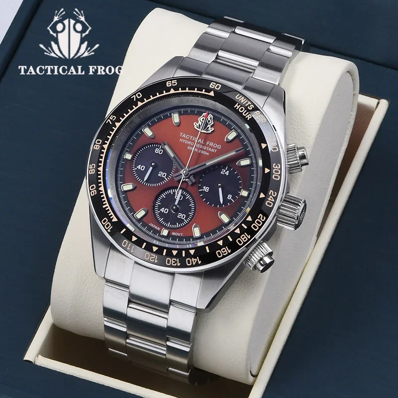 

Тактические мужские часы с лягушкой, хронограф из нержавеющей стали, кварцевые часы с сапфировым стеклом VS75 SOLAR, механизм для дайвинга, 20 бар, водонепроницаемые
