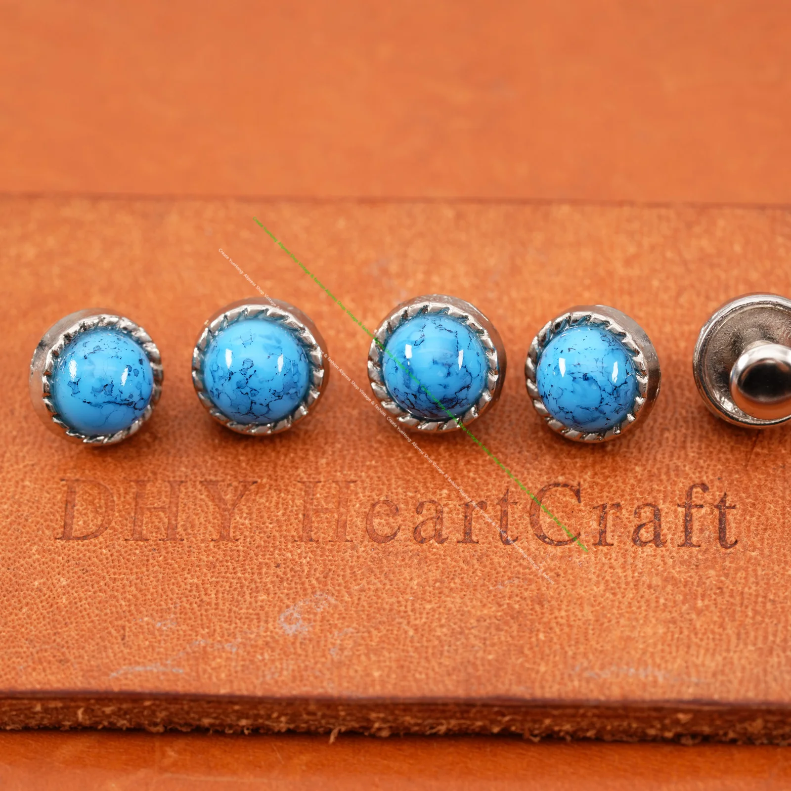 10PCS 10MM TURQUOISE VINTAGE SLIVER FLORAL ROPE LEATHER CRAFT WESTERN CONCHOS RIVETS STUDS FOR BELT BRACELET HANGBAG