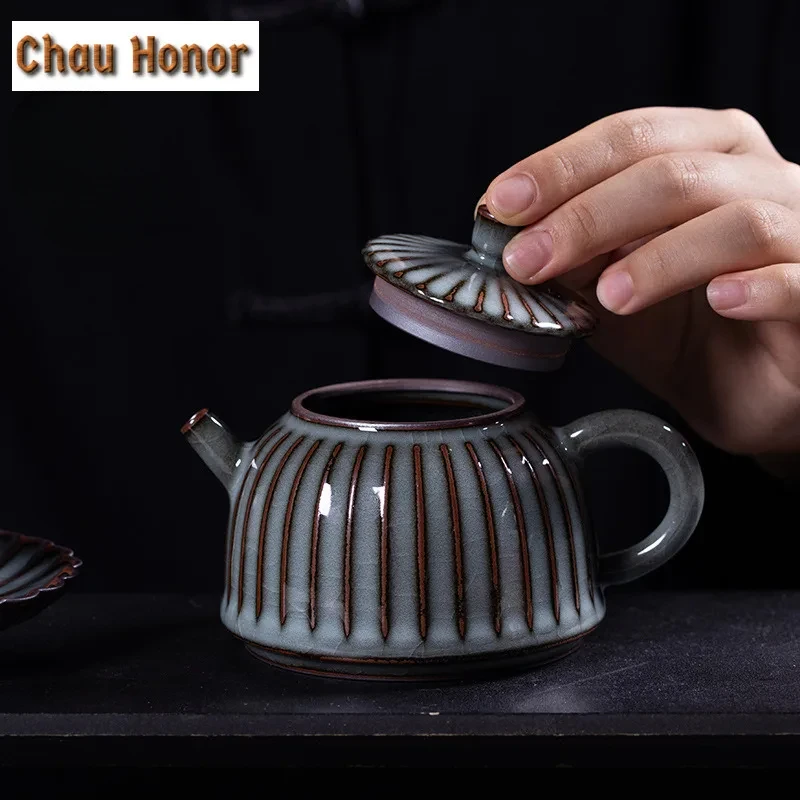 

275ml Handmade Longquan Celadon Iron Body Teapot Ancient Tea Infuser Pot Tea Maker Kettle with Filter for Tea Supplies Ornaments