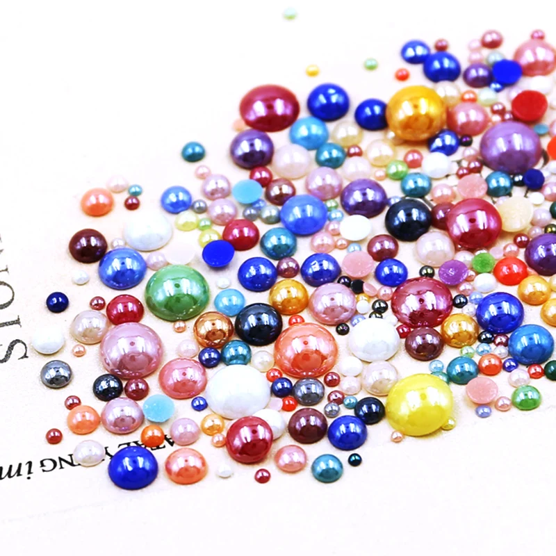 Mix Colors Sizes Ceramic Imitation Pearls 2/3/4/6/8/10mm Non Hot Fix Half Round Bead Glitters For Nail Art DIY Crafts Decoration