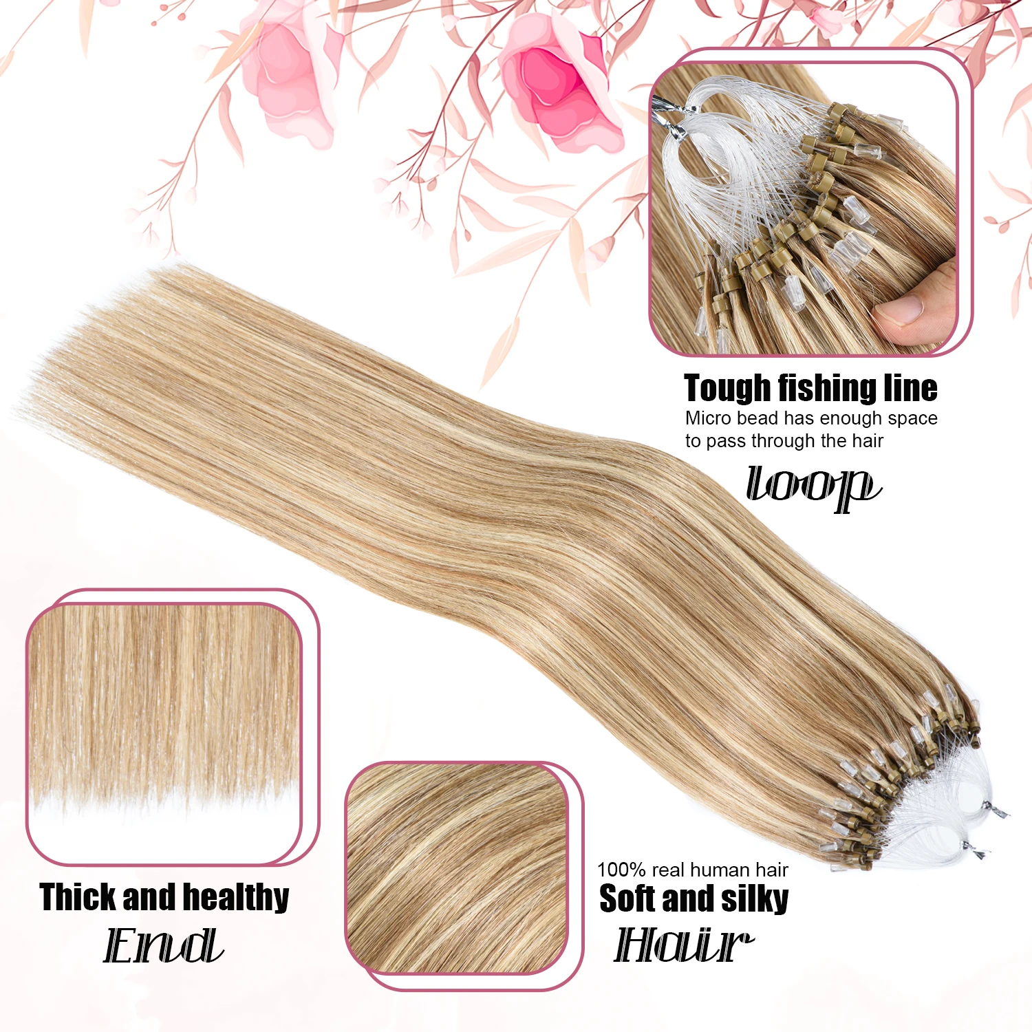 Senmy Micro Link Extensions Human Hair Balayage Brown Blond Micro Loop Hair Cold Fusion 50g 1g/s Straight Micro Beads