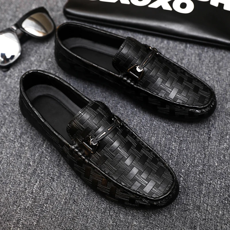 HKDQ رائجة البيع الأسود أحذية جلدية بدون كعب للرجال حجم كبير 46 الانزلاق على حذاء رجالي كاجوال خفيفة الوزن حذاء مسطح عدم الانزلاق أحذية قيادة #2