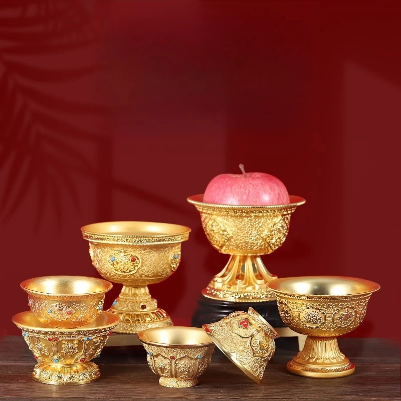 Cz gilt gold water supply  bowl, eight auspicious cup  diamond auspicious cloud copper cup sacrificial offerings buddha supplies