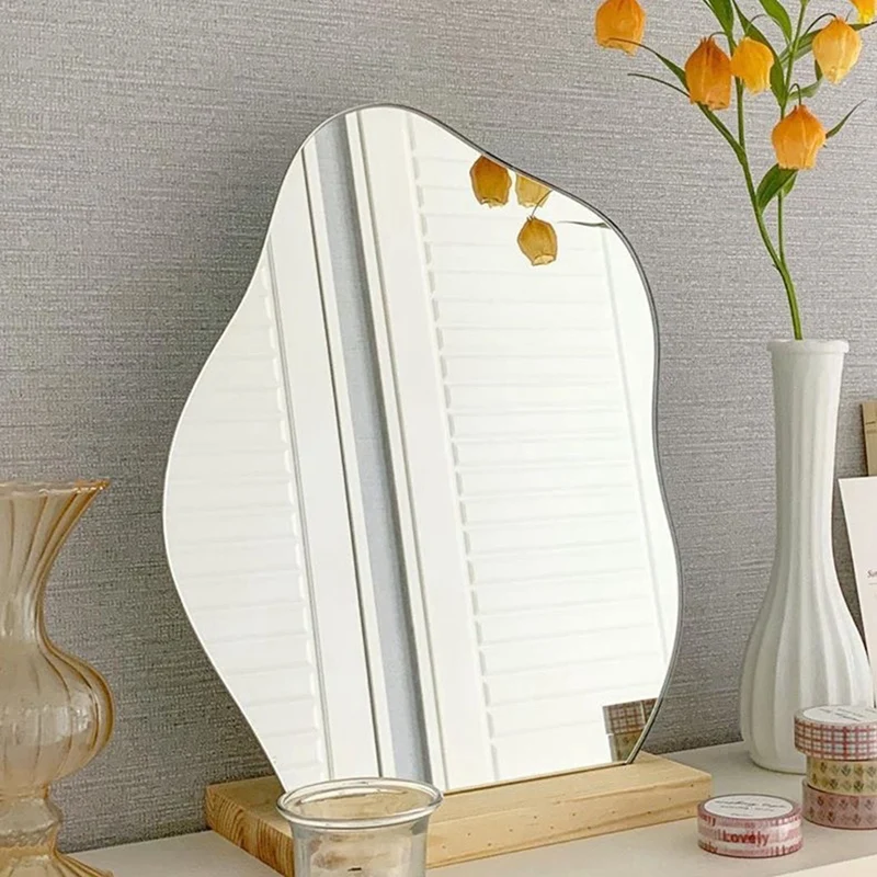 Miroir de Maquillage Décoratif en Acrylique de Style Coréen, Base en Bois, Outils de miles Cosmétique