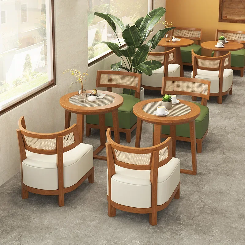 Coffee Shop Negotiations Table and Chair Combination Designer Milk Tea Shop Vine Weaving Solid Wood Nordic Chair Dessert Shop