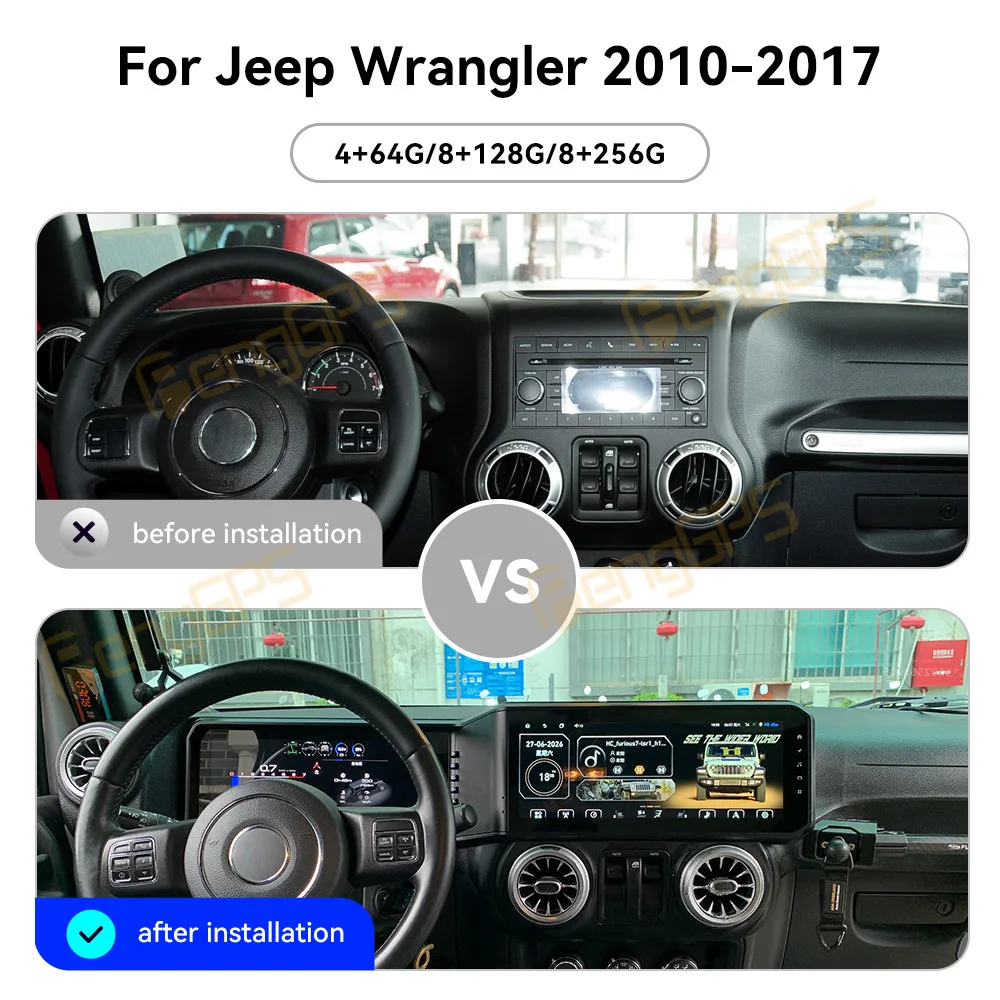 Car Accessories Radio For Jeep Wrangler 2010-2017 Android Auto GPS Navigation Multimedia Stereo Receiver Head Unit Offline Maps