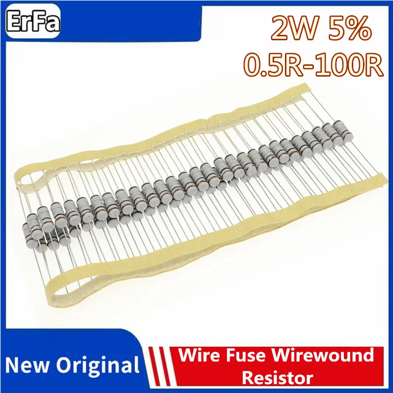 20 stücke 2W Wirewound Widerstand Sicherung 5% 100R 51R 47R 0,05 R 22R 20R 10R 0,1 R 0,15 R 1R 2,2 R 4,7 R 5,1 R 0,1 0,22 0,33 0,47 0,5 1 ohm