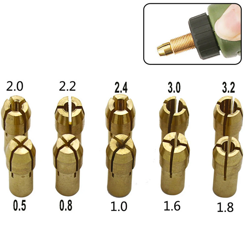 10Pcs Mini Drill Chucks Adapter 0.5mm-3.2mm Dremel Mini Drill Chucks Chuck Adapter Micro Collet Brass For Power Rotary Tool