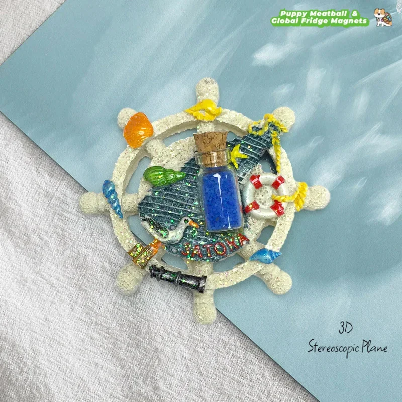 Russian Ocean Wind Sailboat Rudder Blue Drift Bottle Refrigerator Magnet Creative Painting Craft Home Decoration